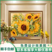 Sunflower oil painting Flower hand-painted decoration European restaurant hanging painting Pastoral entrance restaurant aisle corridor horizontal mural