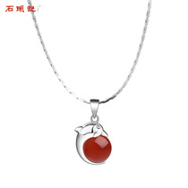 iSTONE stone stone stone to run dolphin holding beads Dongling jade necklace pendant 925 silver inlaid jade girl