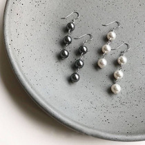 Recommended section 925 pure silver grey small pearl eardrop short of delicate earrings Korean version simple ear nail pendant female