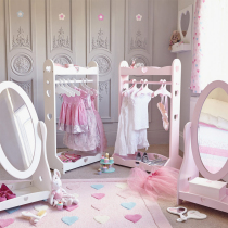 Childrens floor drying rack Net red bedroom small coat rack European creative wooden pink hanger decoration ins