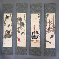 Retro antique Chinese painting old quadruple murals hand-painted calligraphy and paintings have been framed