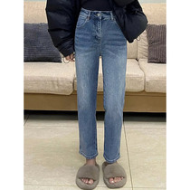 Brand discount big-name womens blue straight jeans 2022 autumn and winter new small cigarette pipe pants