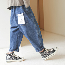 Boys spring loose jeans 2021 new style in the big child foreign style children handsome trousers boys fashion trend pants