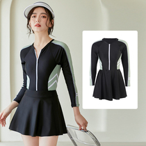 Long Sleeve Sport Big Code Swimsuit Women Conjoined Dress Style Veil belly Slim Fat Sister Spa Seaside Student Swimsuit