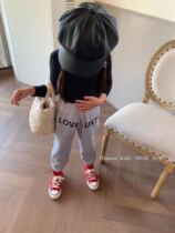  Korean childrens clothing autumn and winter new mens and womens childrens wild letter casual pants Childrens thin velvet thickened foot sweatpants tide