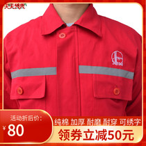 Petrochemicals pure cotton working clothes suit mens fields red long sleeves antistatic welders for spring and autumn electricians