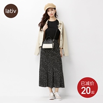 Lativ Makoto womens printed fishtail skirt OL long skirt summer over-the-knee skirt casual skirt skirt skirt childrens wear