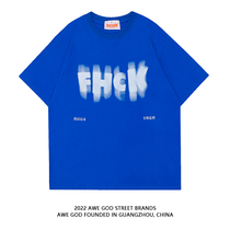 AWE GOD Klein blue American graffiti letter print short-sleeved T-shirt men and women summer loose couple tops