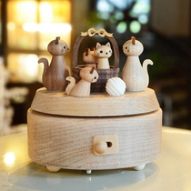 jeancard taiwan maple wood retro rotary music box kitty childrens festival girl day gift little boy