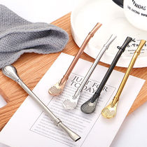  304 stainless steel straw spoon Childrens color straw Matai tea filter Coffee hot drink flower tea filter residue spoon
