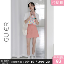 GUIER pink denim half body dress 2022 new summer high waist a character thin and short skirt woman half skirt