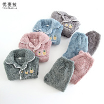 Autumn and winter childrens flannel pajamas girls suit thick coral fleece girl warm boy baby home clothes