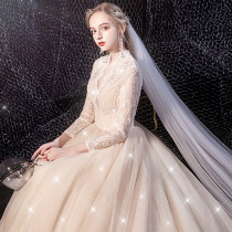 Main wedding dress 2020 new bride long sleeve cover thick arm Super fairy dream temperament luxury starry sky big tail winter