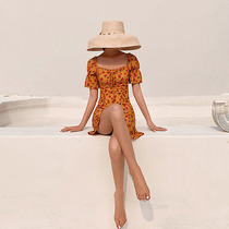 2021 New French floral flowers short sleeve conjoined belly belly fairy ins Wind big fat hot spring swimsuit women Summer