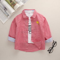 Boys  shirts inch spring and autumn baby childrens long sleeves Cotton childrens summer coats Baby plaid shirts thin models tide