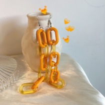Fresh summer vitality orange long chain earrings exaggerated simple girl personality Orange translucent ear clip