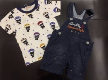 Customized 2018 new summer models for boys and girls cotton washed denim full embroidered strap shorts set