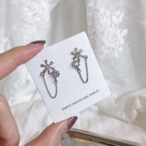 Personality tassel snowflake earrings 925 sterling silver platinum-plated short exquisite earrings Personality allergy-allergic stud earrings female