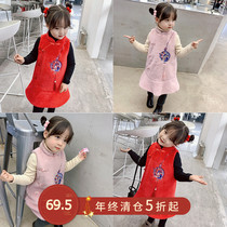 Girls dress 2020 new style red dress baby winter warm childrens clothing childrens new year thick vest skirt