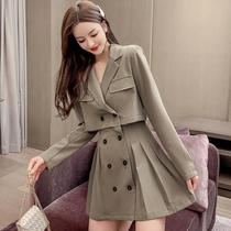 Fake two-piece dress autumn new celebrity temperament goddess fan double-breasted slim slim long sleeve suit jacket