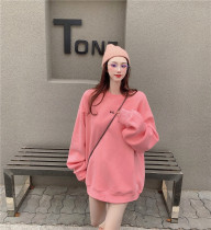 South Korea Careful Machine Pink Sweatshirt Autumn Winter Plus Suede New Korean Version Loose and Lazy Sleeves head Long sleeves Womens Bestie