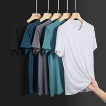 Ice Silk Short Sleeve T-Shirt Male Summer Slim Fit Motion Loose Ice Sensation Half Sleeve Round Collar Pure Color Big Code Speed Dry Dress Mix