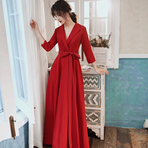 Toast dress bride 2021 summer engagement back door wedding Red evening dress can usually wear a large size fat mm to cover the belly