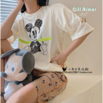 Japan Gelato Cartoon Teenage Girl Short Sleeve Modale Pyjamas Woman Summer Loose Home Suit Suit Moon Suit