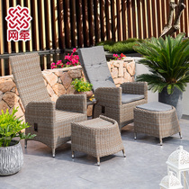 Net pull outdoor balcony high backrest leisure rattan chair three-piece table and chair balcony small coffee table recliner chair home