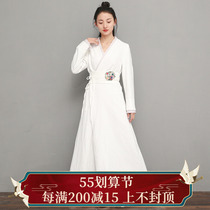 Spring Linn 2022 Chunqiu Tea served with Chinese Zen Zen Costume Zen Dance Suit Art Retro White Cotton Linen Dress Dress