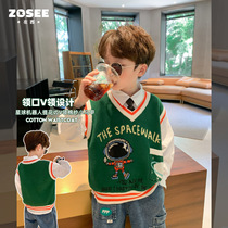 Left West childrens clothing boy vest spring and autumn models 2021 new boys children cotton knitted vest sweater Autumn Tide