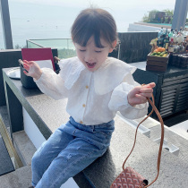  2021 spring new childrens shirts Childrens clothes baby Western style large lapel long-sleeved tops girls Korean shirts tide