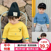 Boys sweater 2021 winter new velvet warm baby top baby foreign style tide clothes long-sleeved childrens clothes