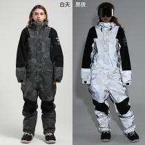 Gsou Snow one-piece snowboarder men and women fluorescent warm windproof waterproof thick cold-proof couple tide