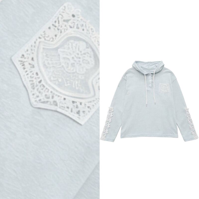 [Donut Exclusive] Hooded Long-Sleeve Sweatshirt with Lace Trim Top 4020