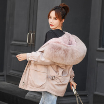 Parker service womens 2021 winter new short fox fur collar otter rabbit fur liner removable Haining fur coat coat