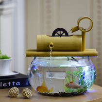 Bamboo super white glass goldfish tank desktop flow aquarium ecological living room creative Mini small round lazy