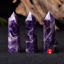 Natural dream amethyst hexagonal prism single-pointed crystal energy column ornaments amethyst raw stone polished for Buddha degaussing