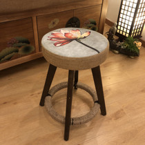  Creative retro solid wood round stool Household modern simple beauty stool Makeup dressing stool Dining stool bar leisure stool