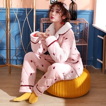  Pajamas womens winter three-layer thickened warm padded coral velvet flannel suit can be worn outside home clothes in autumn and winter