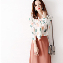 Japanese womens autumn new Joker retro Super beauty scarf breathable chiffon long sleeve shirt