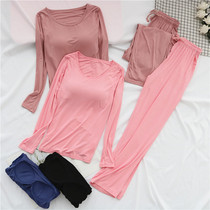 Modal pajamas womens two-piece suit Summer thin section with chest pad home wear spring and autumn can be worn outside long-sleeved trousers