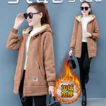 2020 winter New Korean version of long large size warm coat lamb wool plus velvet padded sweater cardigan jacket