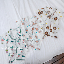 Baby Cotton soft glutinous cartoon home clothing set Korean baby clothes 2021 summer new men and women pajamas