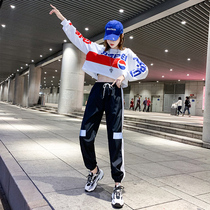 Autumn jazz dance clothing female Korean version of the umbilical hip hop sports suit female fashion new dance clothes two-piece set