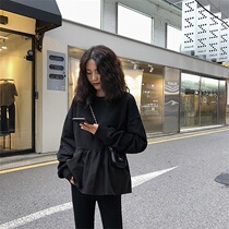 Lazy wind INS Super fire cec female spring and autumn fake two pieces of thin Korean version of ulzang long sleeve loose top tide