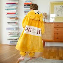 Childrens coral velvet pajamas autumn and winter boys flannel boys home clothing set thickened middle-aged childrens styling