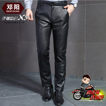 Deng Yang leather pants mens autumn and winter warm Fan car cowhide sheepskin wear-resistant slim Korean version