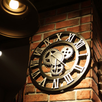 American retro old gear wall clock wooden creative wall clock industrial wind Clock Bar restaurant decorations wall clock