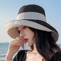 Day Department Double-sided fishermans hat Female Korean version of art and sun hat anti-UV UV sun hat minimalist with large eaves cap